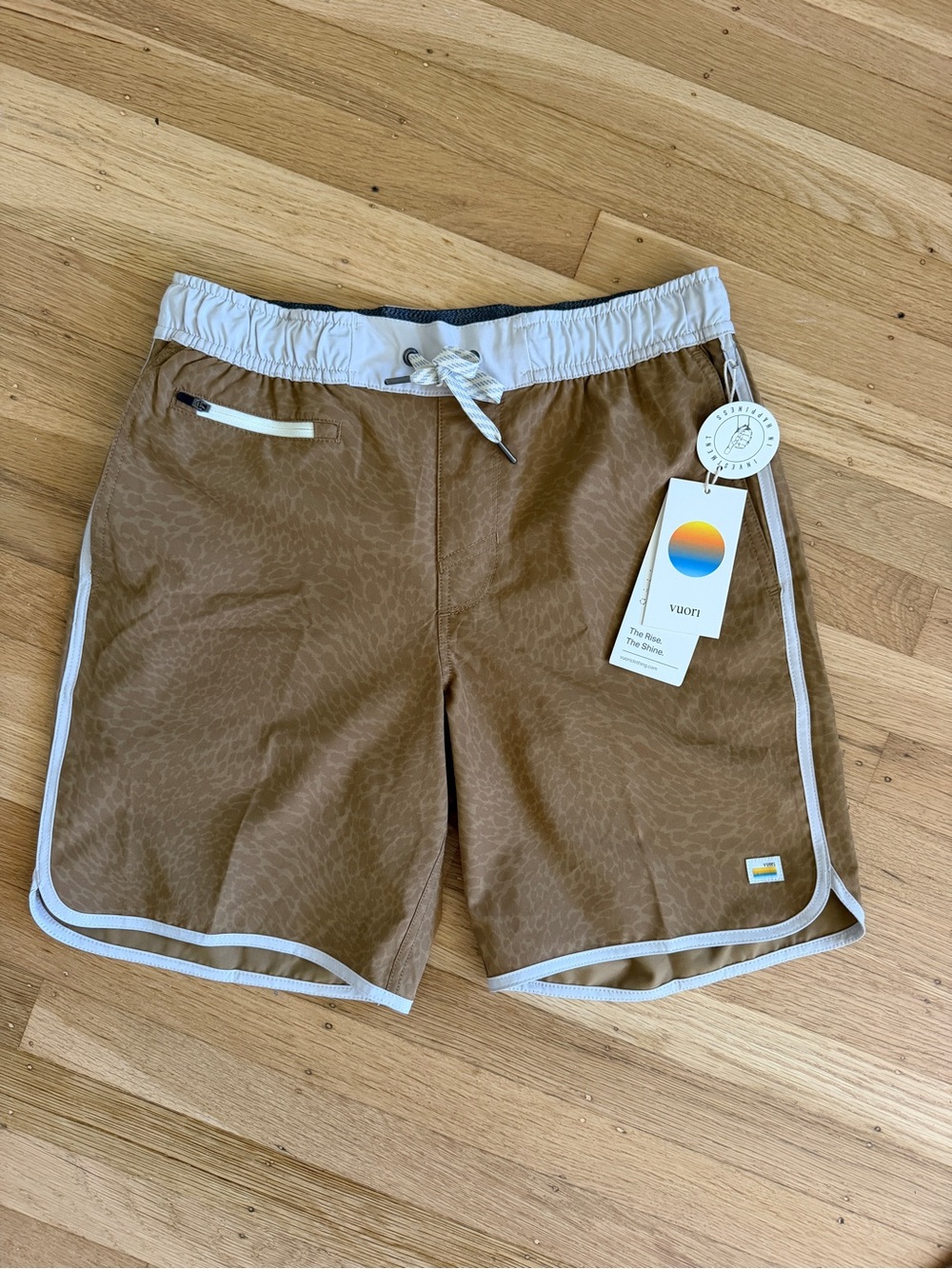 Vuori Brown Athletic Volley Shorts with White Waistband
